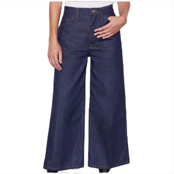 Frame Le Italien Rigid Denim Wide Leg Crop Jeans, Dark Blue Wash Size 25 - Picture 6 of 12